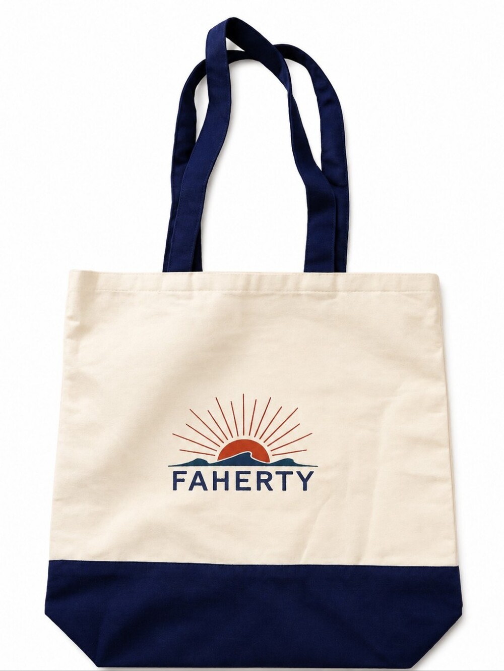 Faherty Signature Canvas Logo Tote Bag Cream Navy Beach Coastal Reusable Shopper
